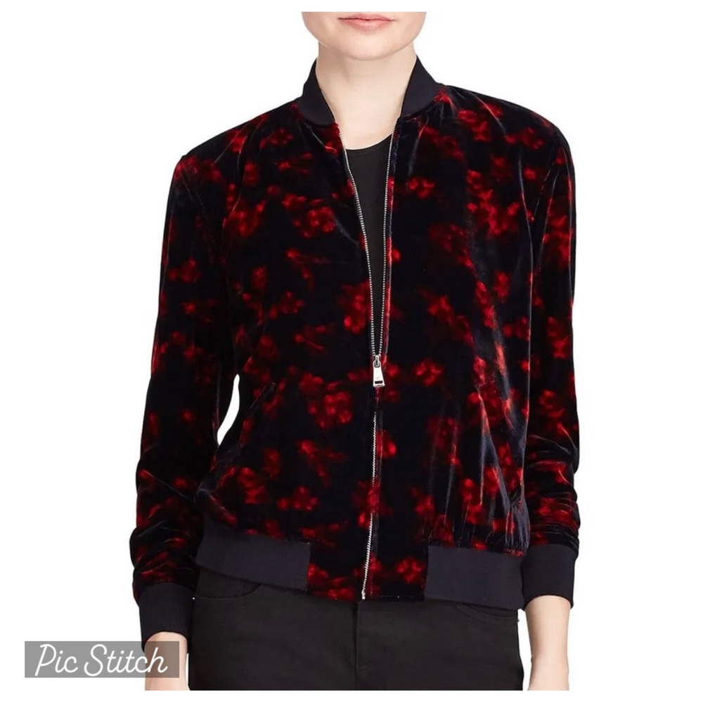 Lauren Ralph Lauren Floral Velvet Bomber Jacket -large